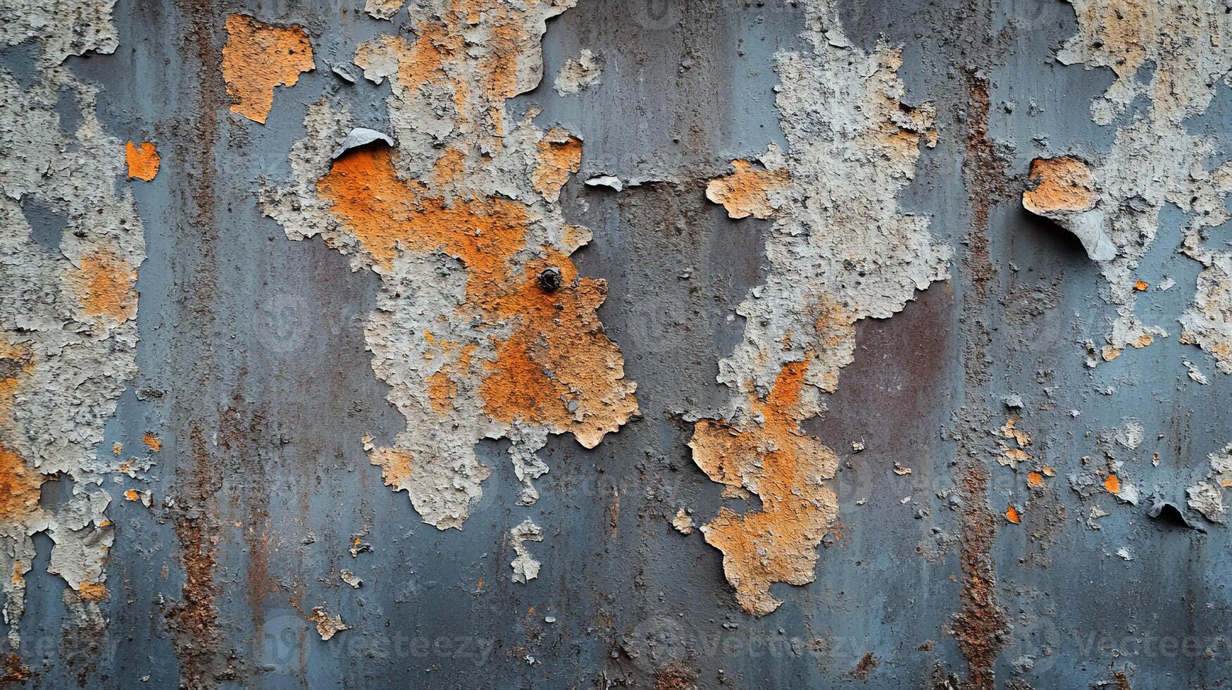 Peeling Oxidized Surface of a Rusty Steel Panel with Intense Contrasts of Burnt Orange, Rust Red, and Dark Teal photo