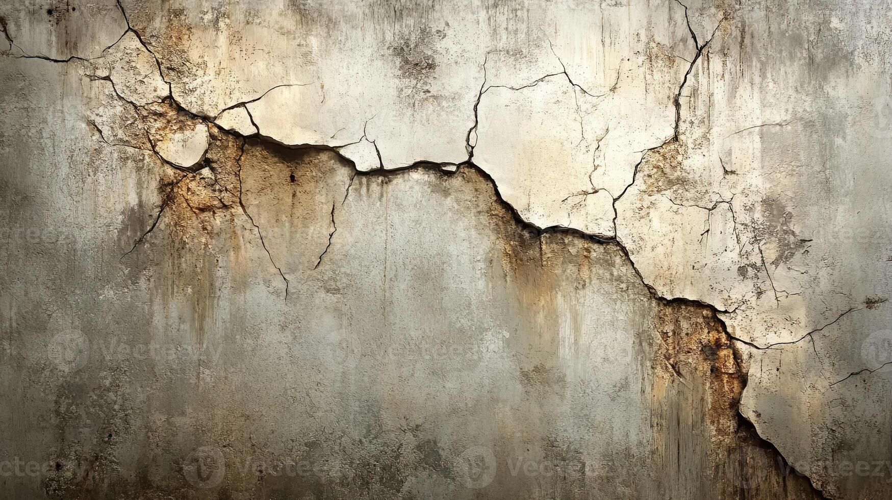 Weathered Building Exterior with Crumbling Plaster, Visible Oxidation and Decay Patterns photo