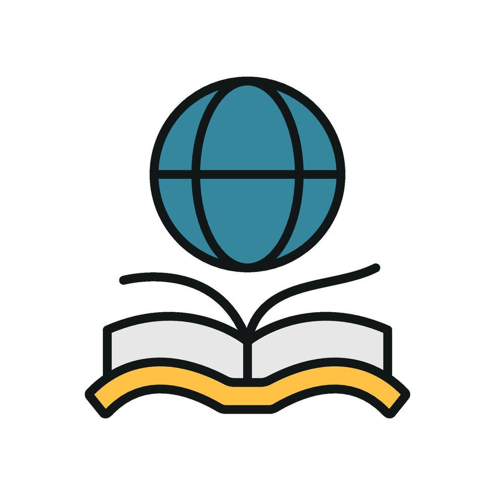 Book with world globe icon reflects education and cultural awareness perfect for global learning designs and literacy-themed graphics vector