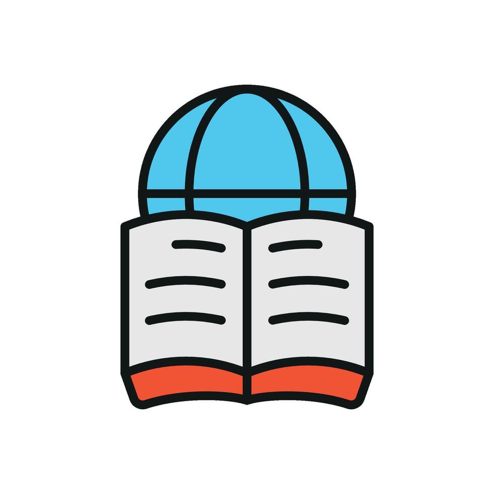 Book with world globe icon represents knowledge and connectivity ideal for global education platforms and international literacy programs vector