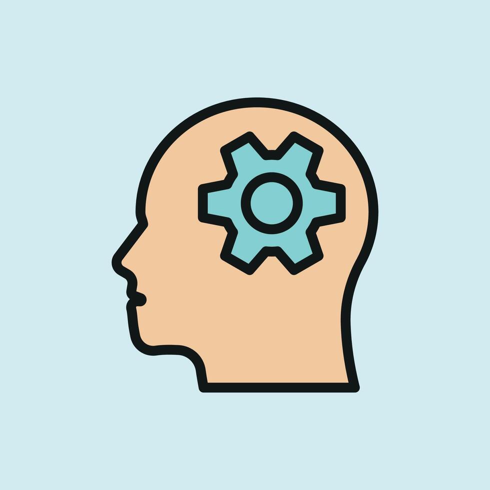 Head with gear icon represents emotional balance and self awareness ideal for therapy visuals and health campaigns vector