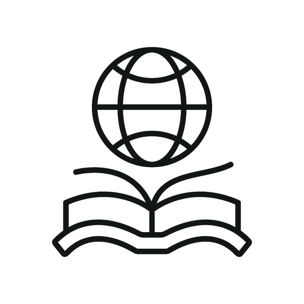 Book with world globe icon emphasizes intellectual curiosity and global education perfect for international education branding and global awareness designs vector