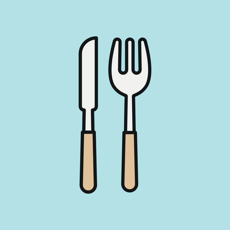 Fork and knife icon captures dining essentials and meal routines, suitable for educational content and food packaging vector