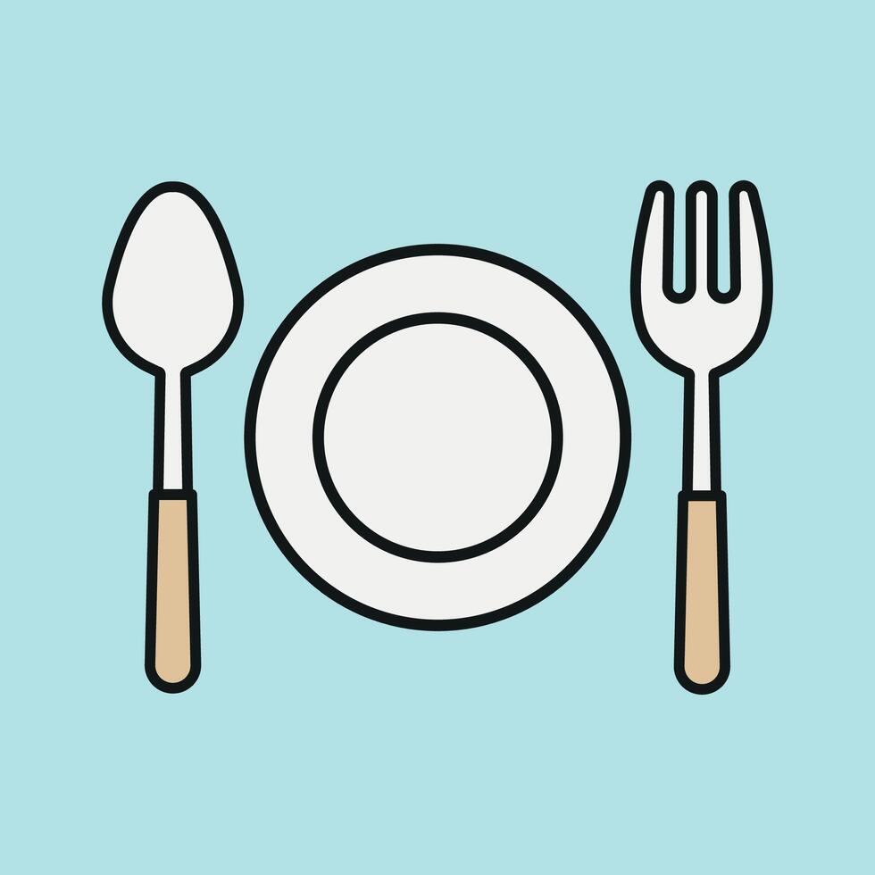 Spoon fork plate icon set symbolizes table manners and eating essentials ideal for educational food content and nutrition apps vector