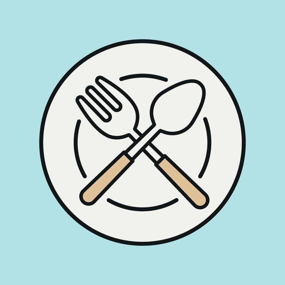 Spoon fork plate icon set symbolizes meal time essentials ideal for restaurant branding and culinary graphics vector
