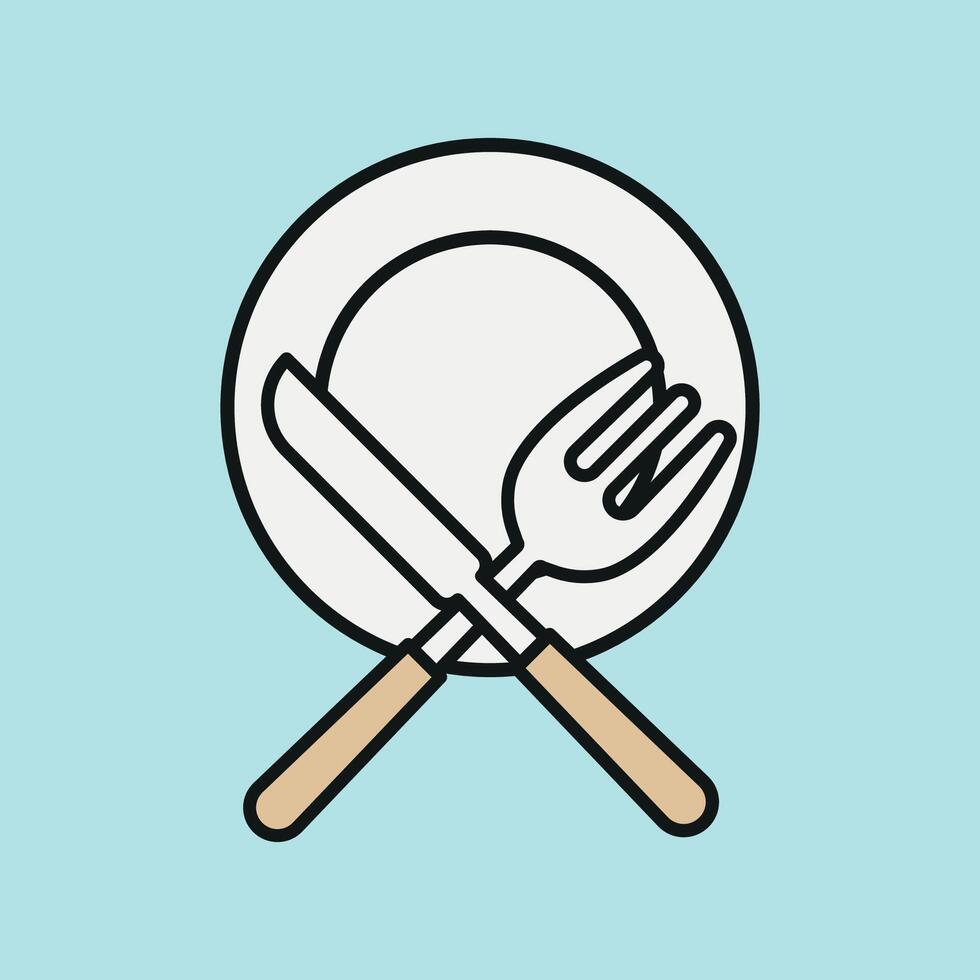 Fork knife and plate icon set illustrates functional dining tools for balanced meals perfect for nutrition and food education vector