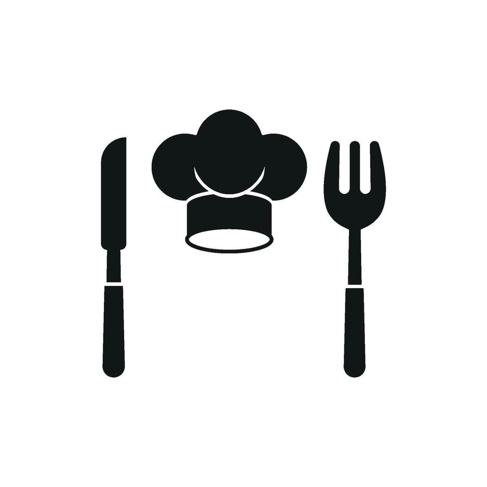 Chef hat and fork knife icon showcases culinary creativity and dining etiquette, ideal for chef promotions and food illustrations vector
