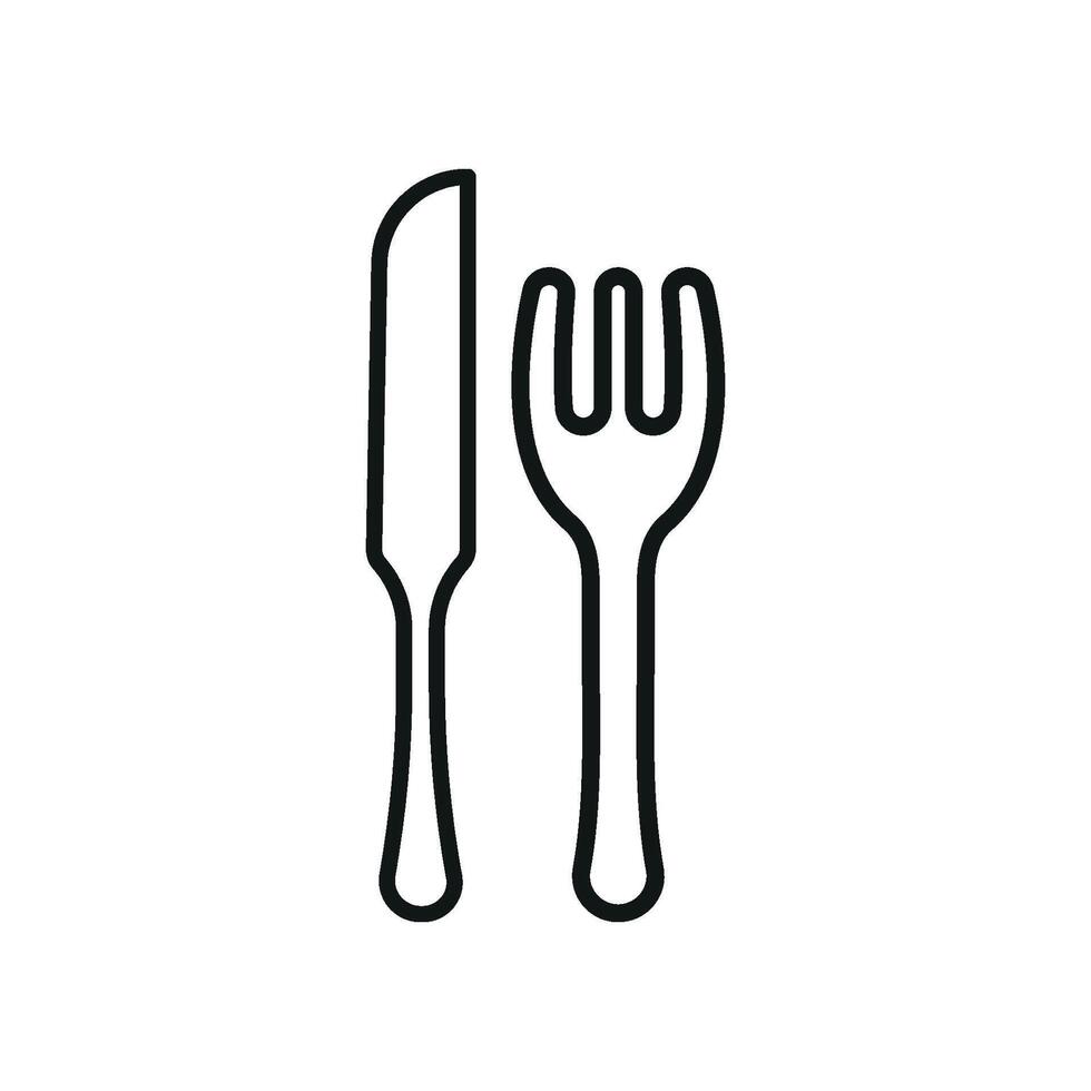Fork and knife icon symbolizes convenience in dining, ideal for minimalist kitchenware branding and cooking tutorials vector