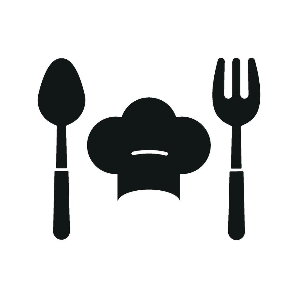 Chef hat and fork spoon icon captures the essence of cooking, table settings, and dining rituals, perfect for restaurant logos and kitchen visuals vector