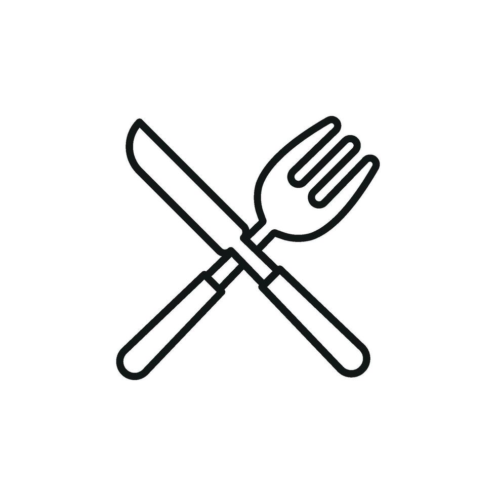 Fork and knife icon showcases functional cutlery for food preparation and table settings, perfect for restaurant menus and food service vector