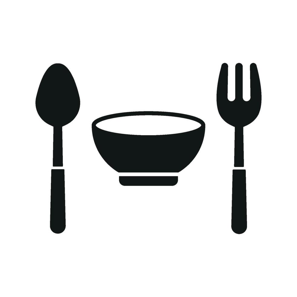 Spoon fork bowl icon set showcases food enjoyment and practical kitchen tools perfect for cooking apps and dining promotions vector
