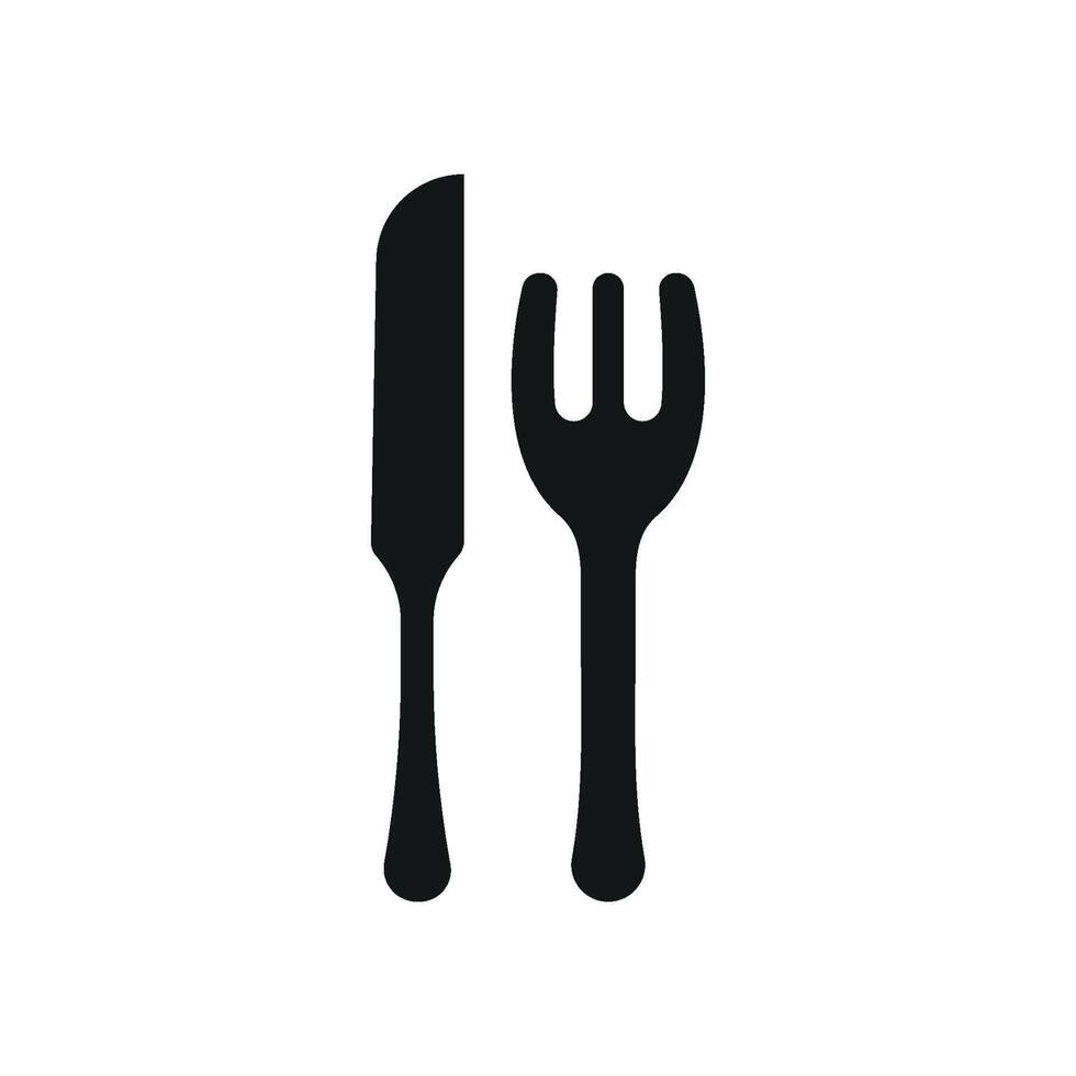 Fork and knife icon represents table etiquette and meal preparation, suitable for fine dining and cooking visuals vector