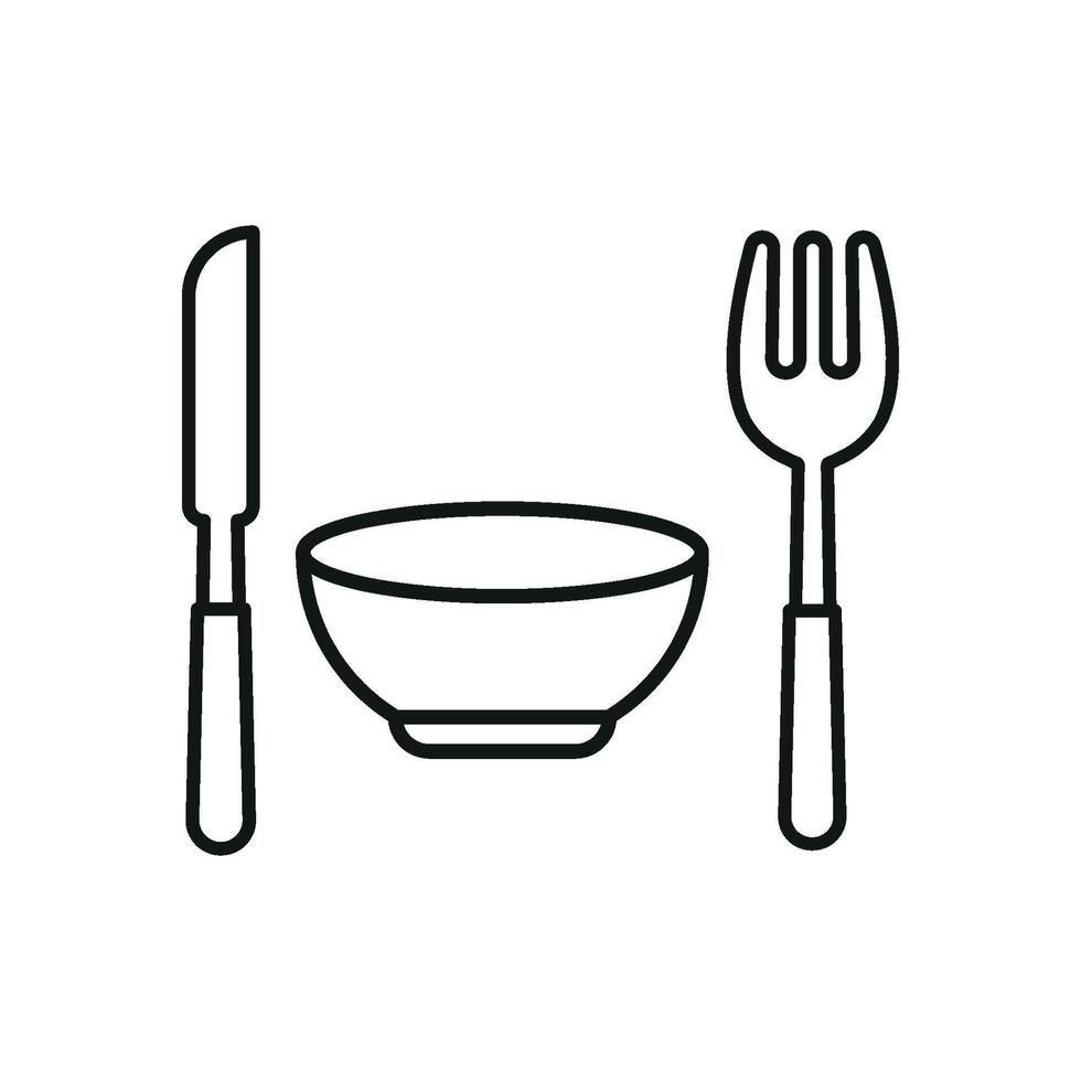 Knife fork and bowl set icon emphasizes practical kitchen tools and balanced eating suitable for nutrition apps and culinary guides vector