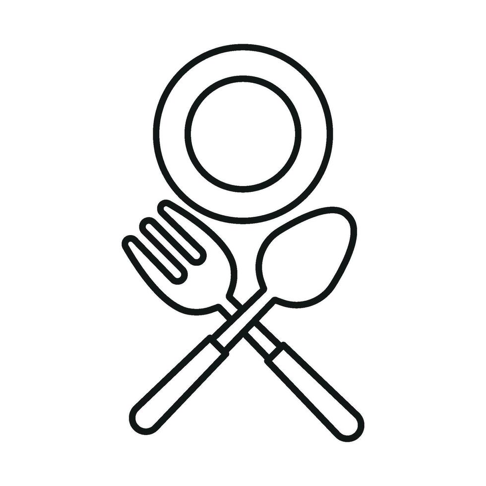 Spoon fork plate icon set highlights the simplicity of dining tools perfect for minimalist designs and food-related illustrations vector