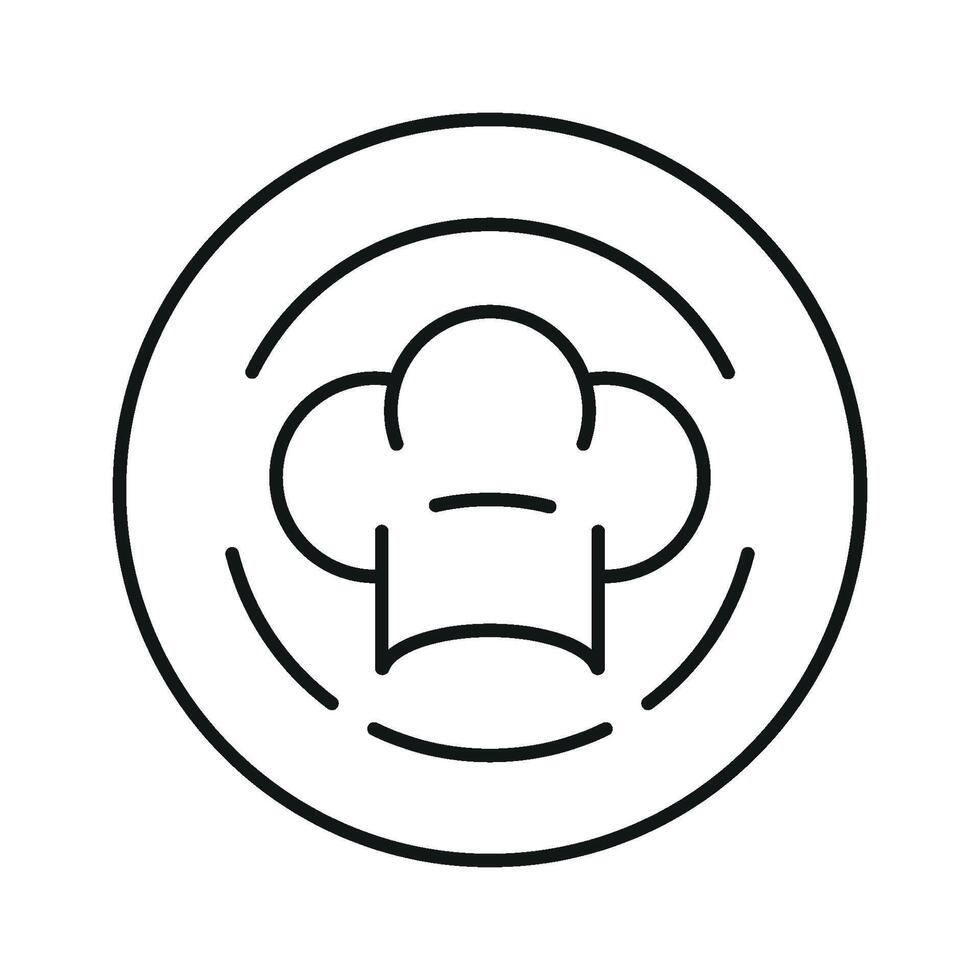 Chef hat and plate set icon symbolizes balanced meals, kitchen skills, and dining rituals, perfect for food packaging and chef branding vector