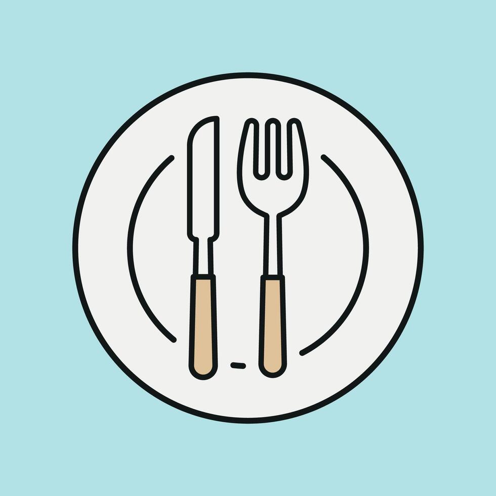 Fork knife and plate icon set showcases dining culture and meal preparation perfect for lifestyle blogs and recipe platforms vector