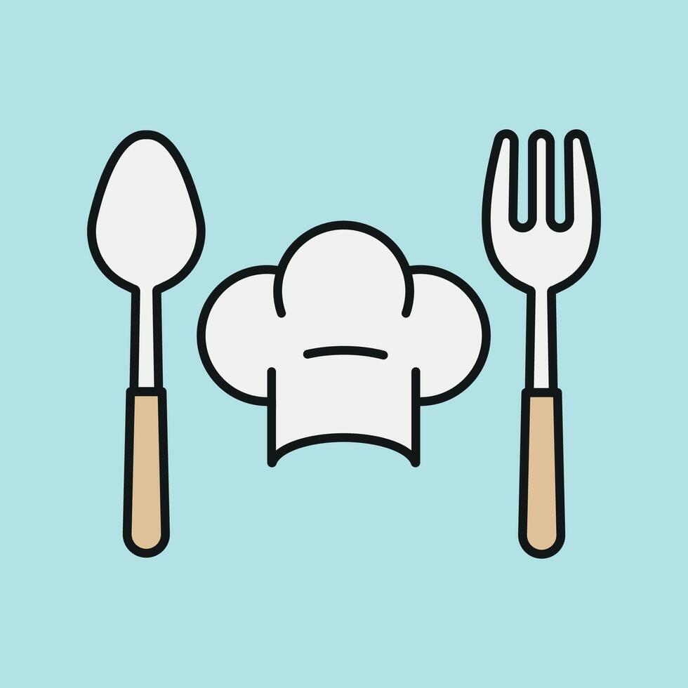 Chef hat and fork spoon icon reflects expert cooking, food enjoyment, and meal preparation tools, perfect for recipe blogs and food tutorials vector