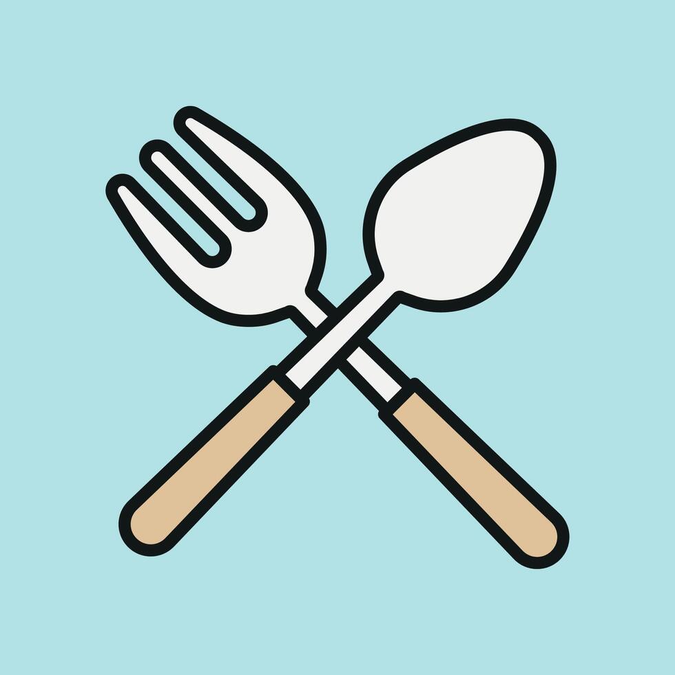 Spoon and fork icon represents classic dining utensils perfect for food service and kitchen-related visuals vector