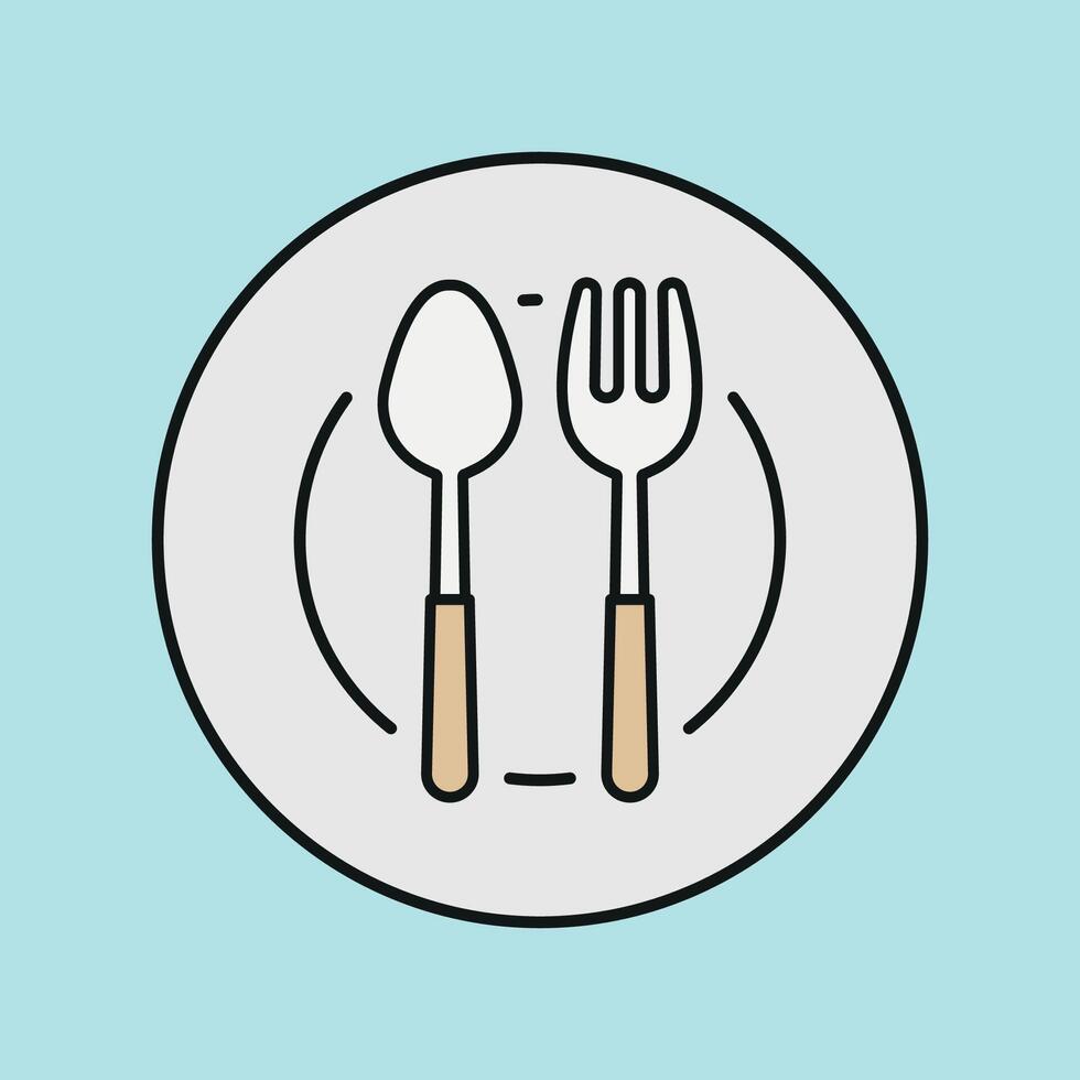 Spoon fork plate icon set showcases simplicity and functionality perfect for cooking apps, menus, and food service designs vector