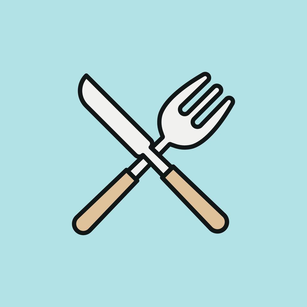 Fork and knife icon highlights dining essentials used in everyday meals, suitable for recipe blogs and kitchen visuals vector