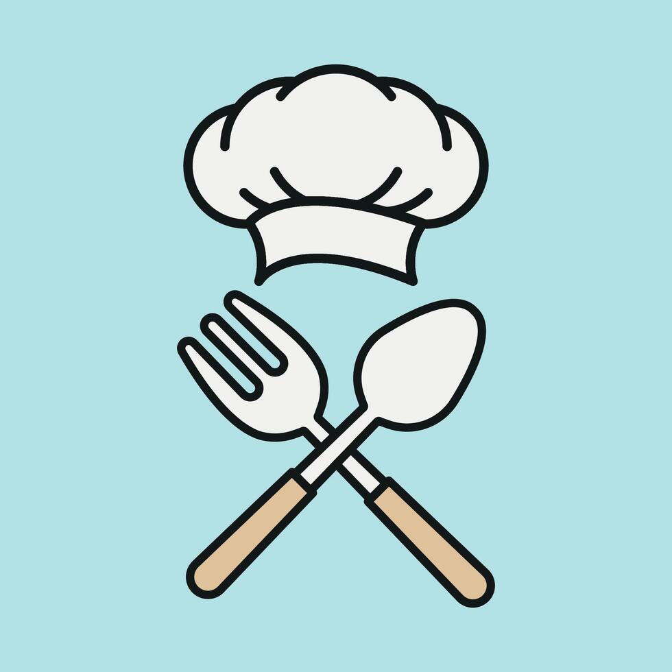 Chef hat and fork spoon icon highlights the art of cooking, dining tools, and food culture, perfect for culinary blogs and menu designs vector
