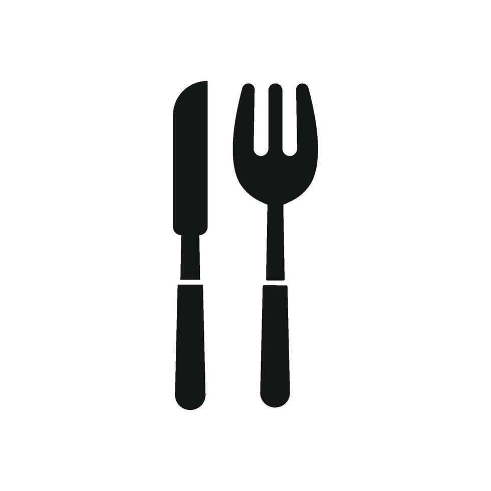 Fork and knife icon portrays dining tools used for various cuisines, perfect for menu designs and food-related content vector