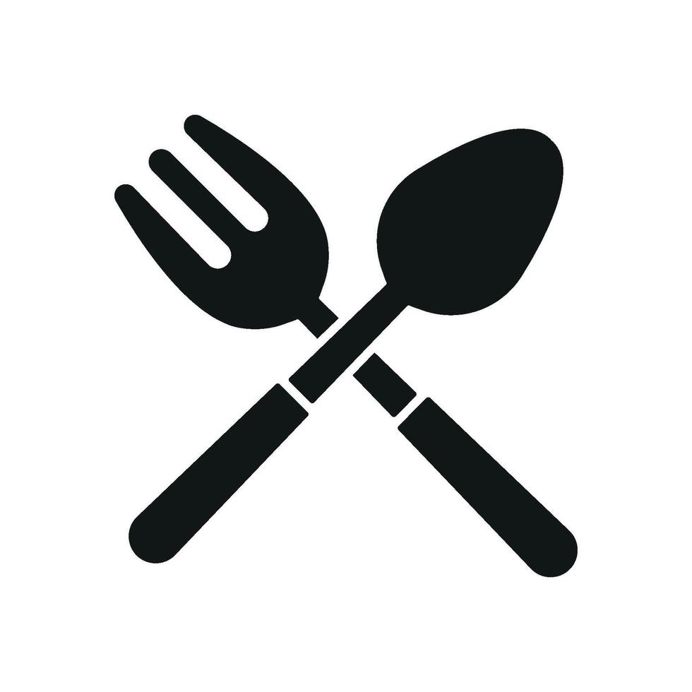Spoon and fork icon showcases simplicity in eating tools perfect for minimalist food branding and lifestyle illustrations vector