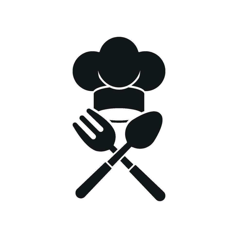 Chef hat and fork spoon icon emphasizes culinary excellence, dining tools, and professional kitchen skills suitable for food-related branding vector