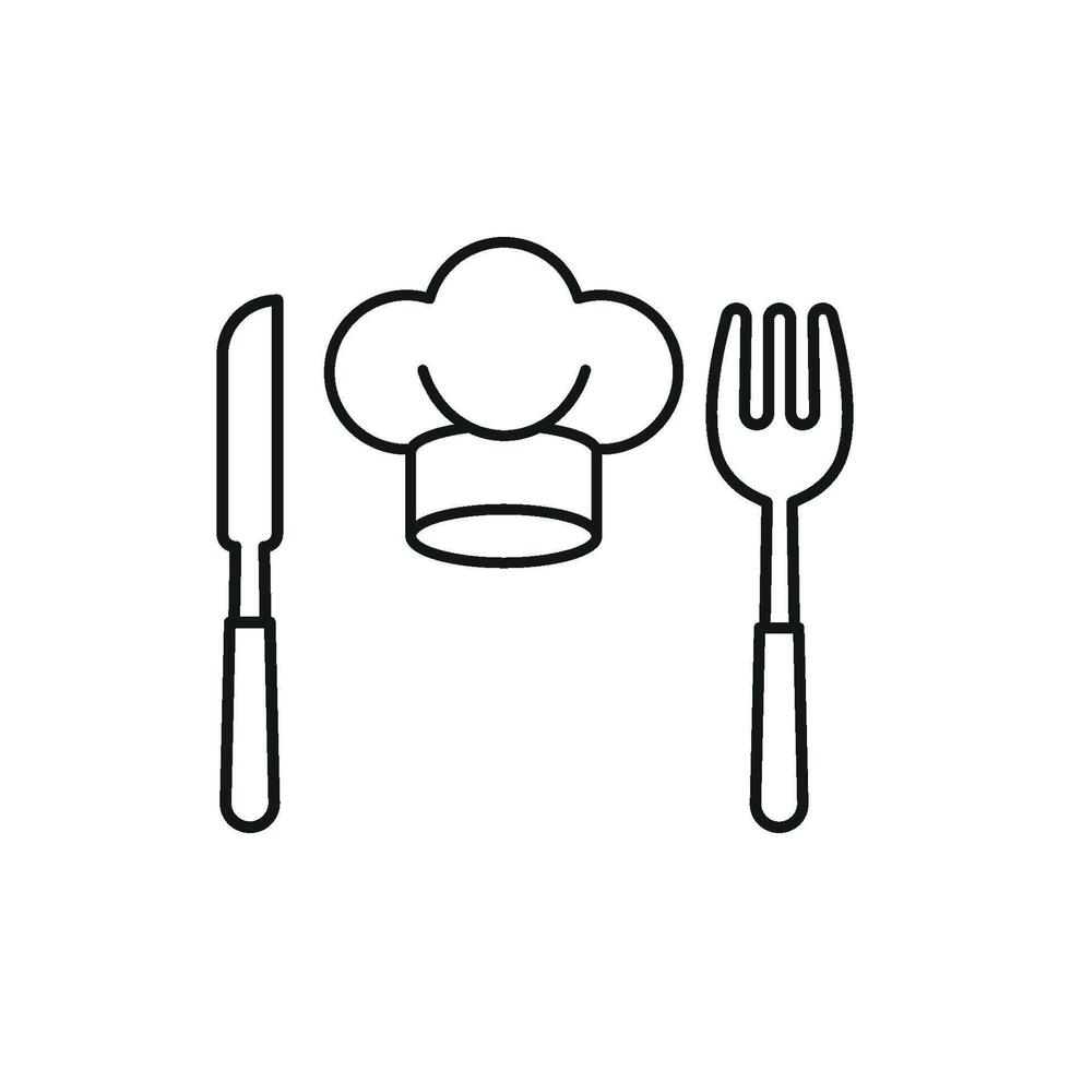 Chef hat and fork knife icon captures the essence of culinary arts, mealtime routines, and kitchen service perfect for restaurant visuals vector