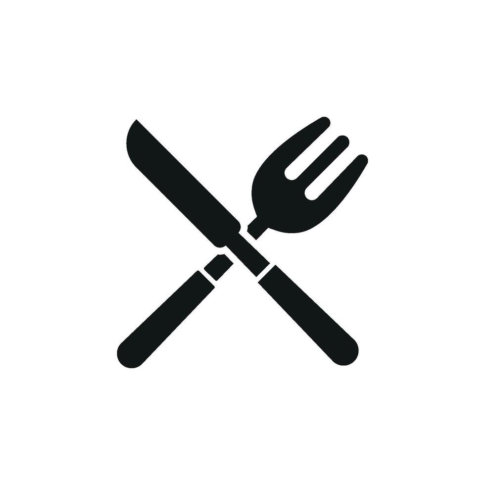 Fork and knife icon represents essential dining tools for meals, perfect for food-related content and kitchen designs vector