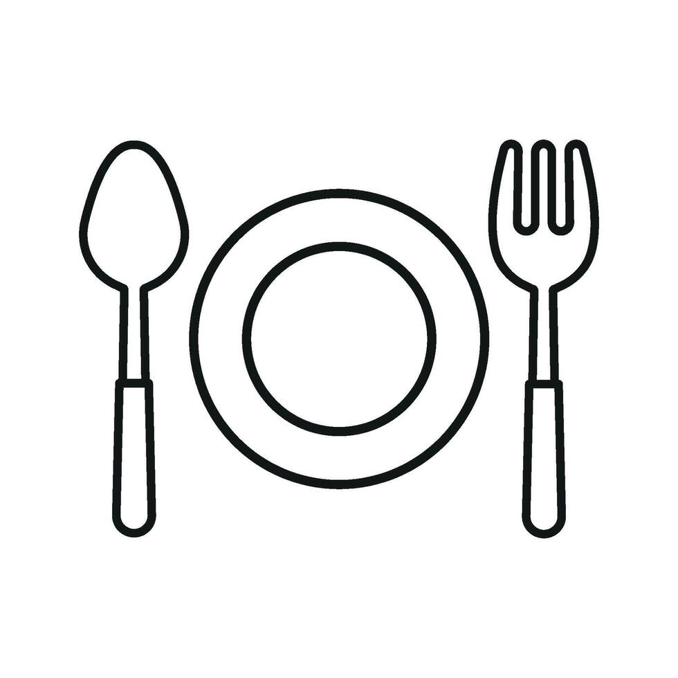Spoon fork plate icon set represents kitchen routine and meal enjoyment ideal for food blogs, tutorials, and lifestyle content vector