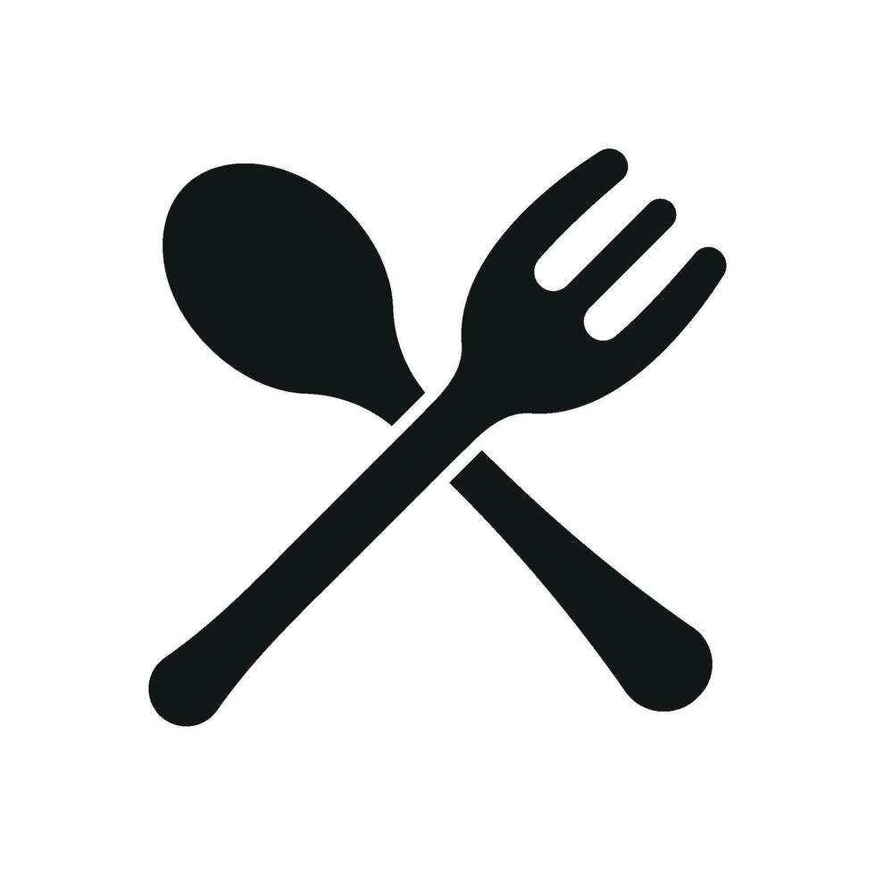 Spoon and fork icon highlights everyday cutlery used in homes, cafes, and food delivery platforms vector
