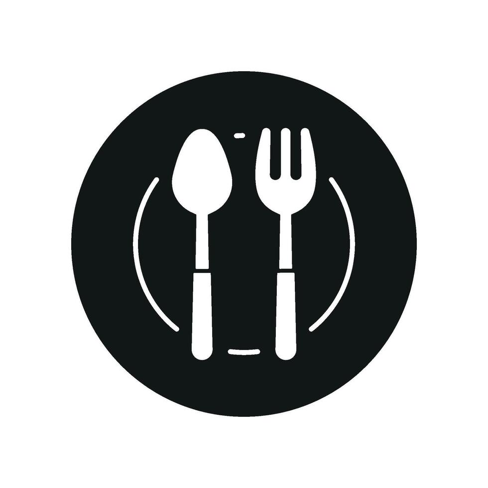 Spoon fork plate icon set represents complete dining tools perfect for food-related designs and kitchen visuals vector