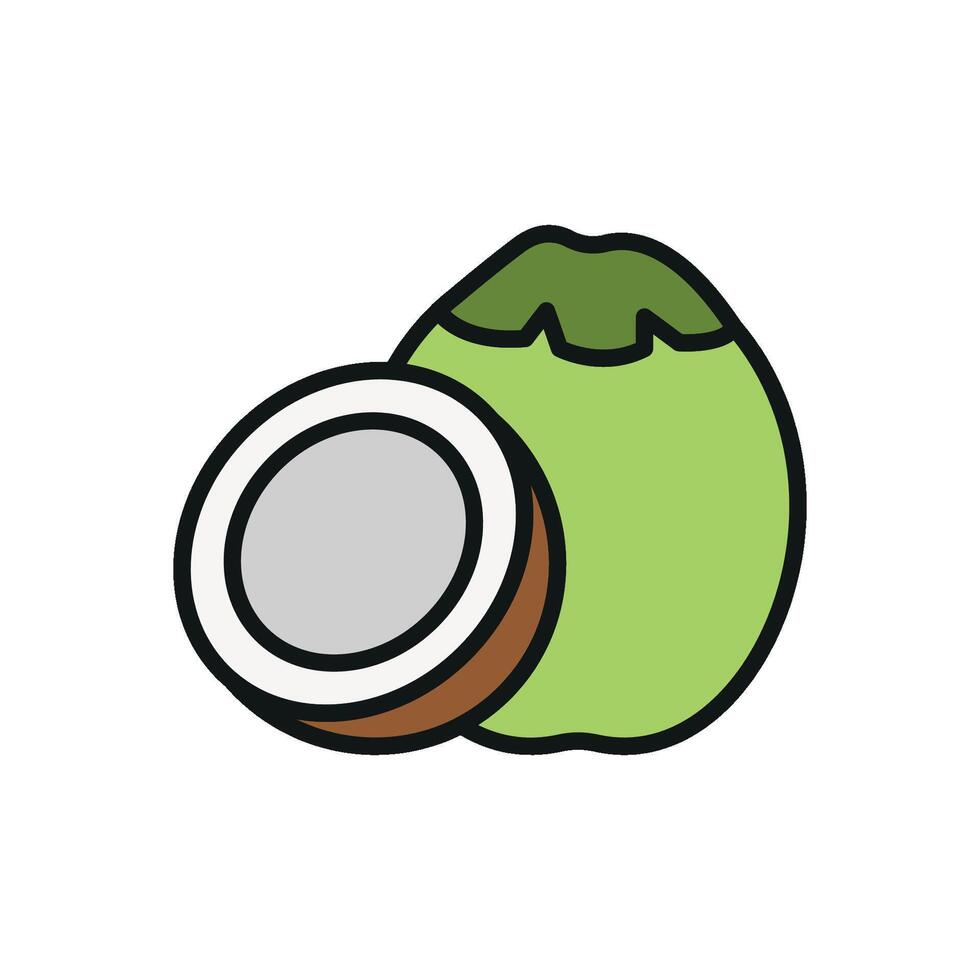 Coconut icon represents tropical fruit with a hard shell and refreshing taste, perfect for tropical drinks and desserts vector
