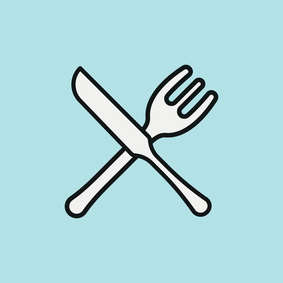 Fork and knife icon symbolizes mealtime utensils ideal for restaurants, cooking apps, and culinary branding vector