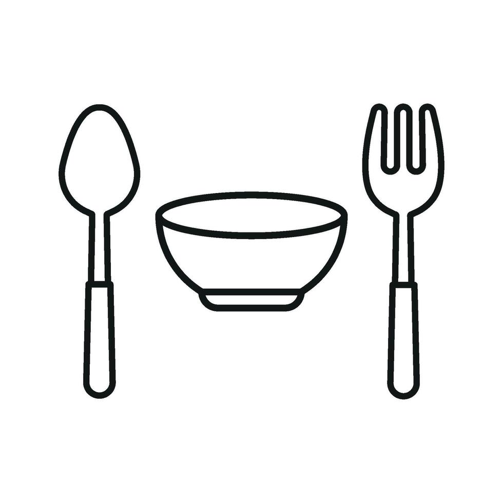 Spoon fork bowl icon set emphasizes clean table settings and daily eating routines ideal for lifestyle content and food branding vector