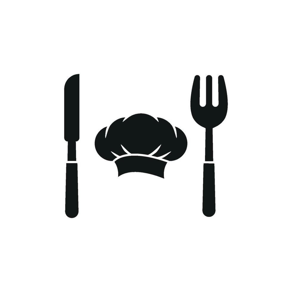 Chef hat and fork knife icon portrays food expertise and dining essentials for balanced meals, suitable for chef courses and food packaging vector