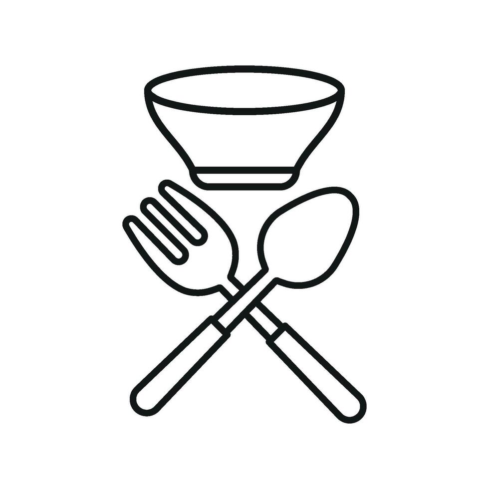 Spoon fork bowl icon set reflects modern meal presentation and dining culture suitable for menus and home cooking visuals vector