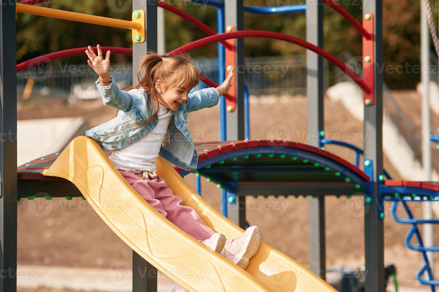 Little ,girl is having fun on the playground photo