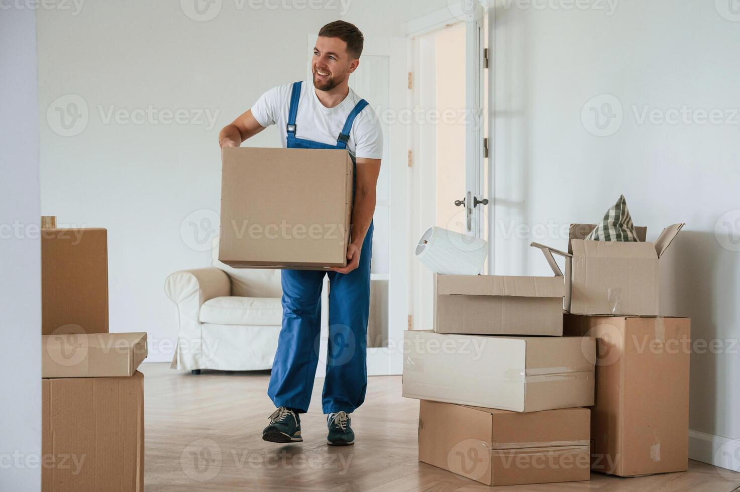 Room full of boxes... Moving service employee photo