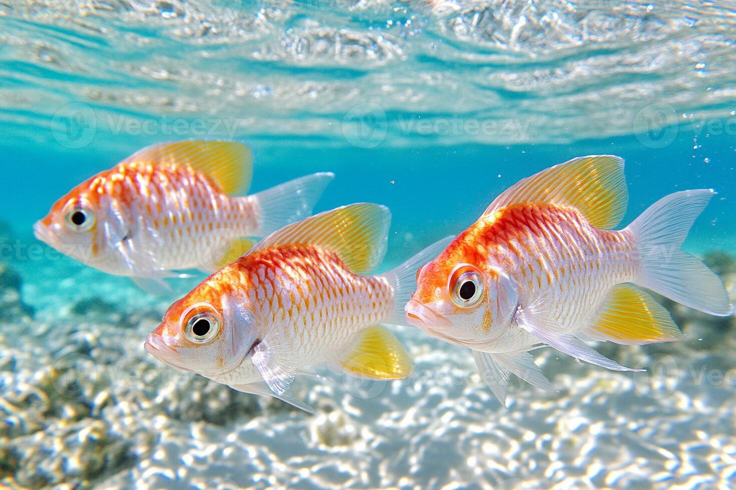Three fish swimming in the ocean photo