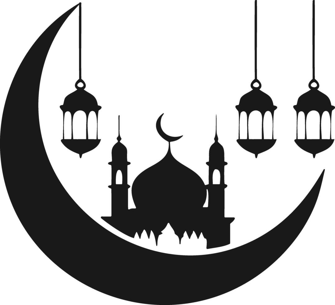 Eid Mubarak silhouette design with Crescent moon and lanterns. Eid Al Adha Silhouette. vector