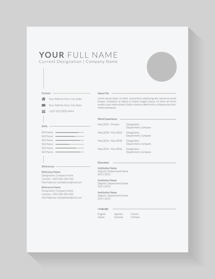 Clean and modern resume or cv template for job candidates. Minimalist simple cv template fully editable. Professional resume letterhead, business layout for job vector