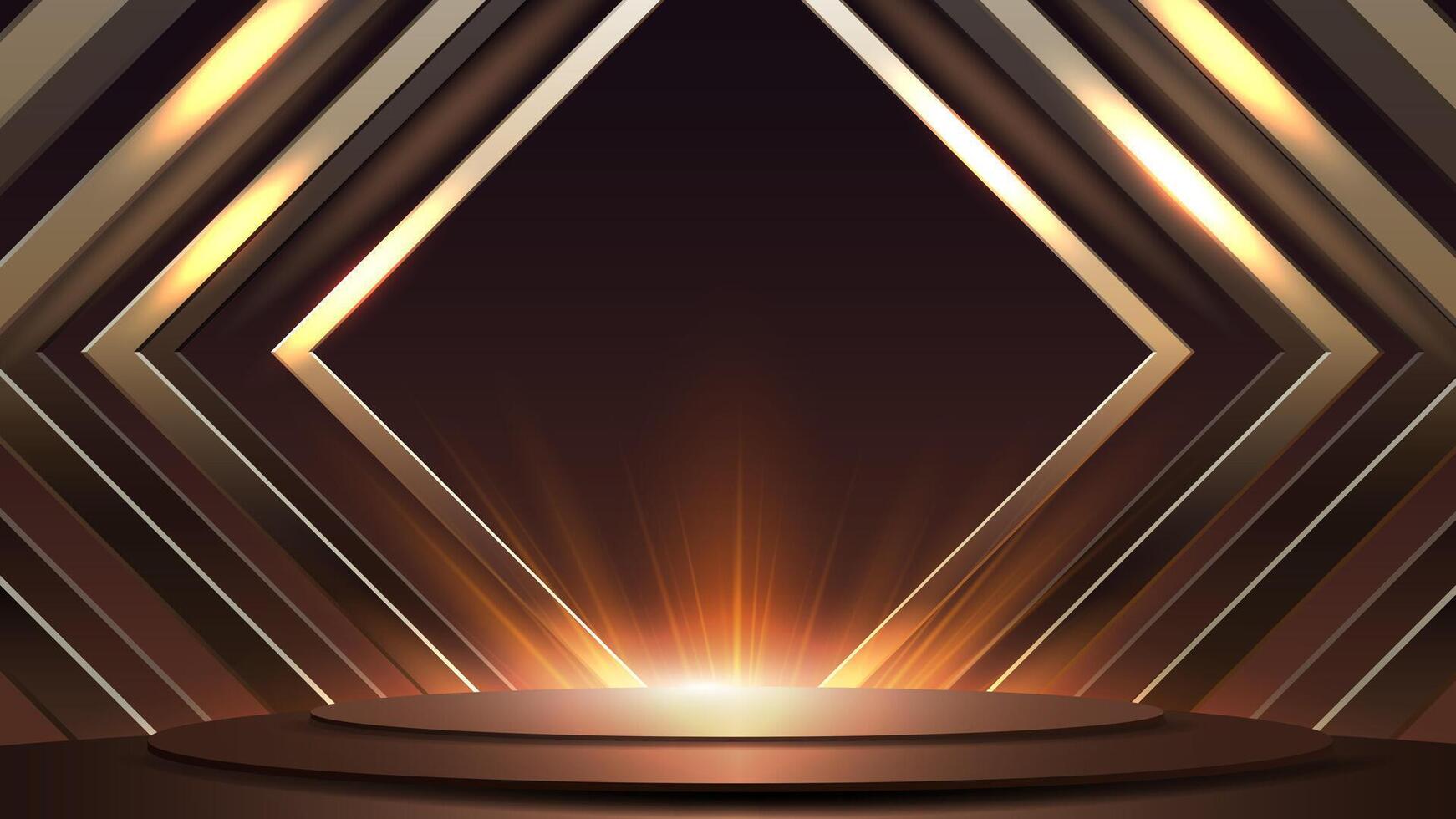 Elegant abstract background with golden podium and geometric shapes, glowing lights, and luxurious award ceremony design. vector