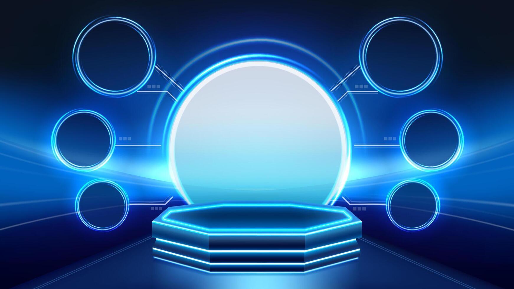 Futuristic abstract background with circle glowing blue elements, infographic layout, and modern technology design. vector