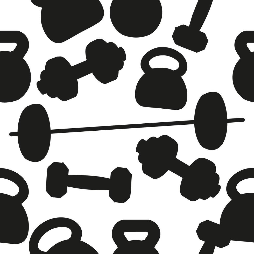 Seamless silhouette pattern of different dumbbells. Sport equipment vector