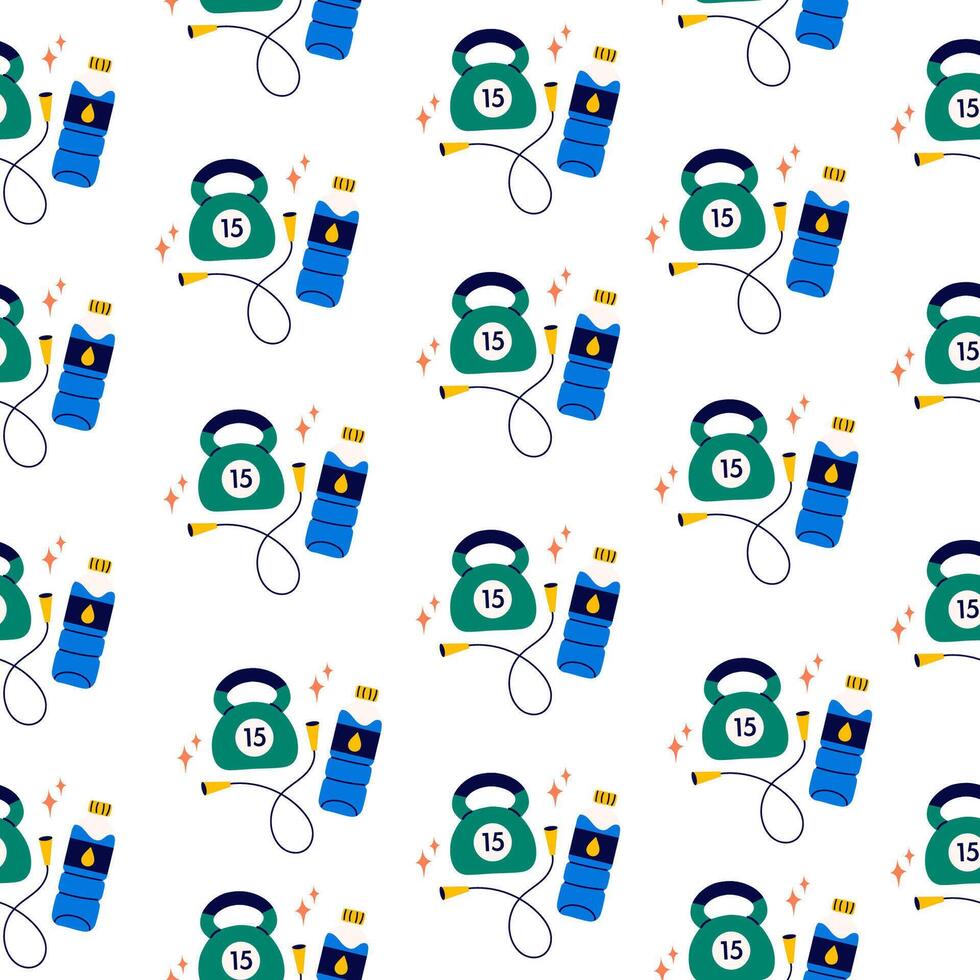 Seamless pattern with gym inventory elements vector