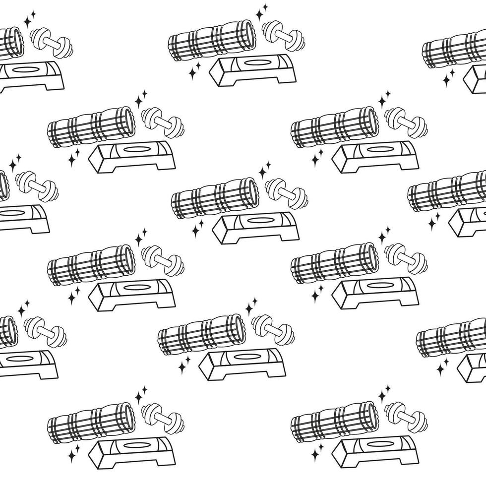 Seamless outline pattern with sports equipment with lettering vector