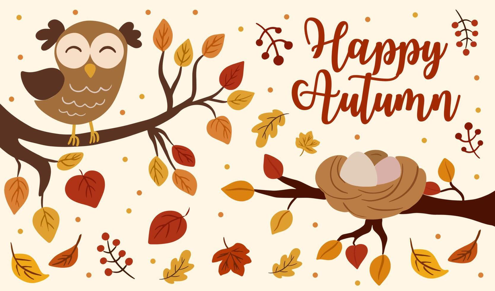 Happy autumn banner with cute owl vector