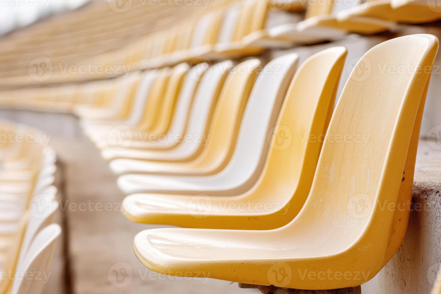 Empty yellow and white stadium seats creating a pattern photo